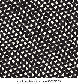 Trendy Texture With Scattered Geometric Shapes.  Inspired by Memphis Design. Abstract Monochrome Background. Vector Seamless Pattern.