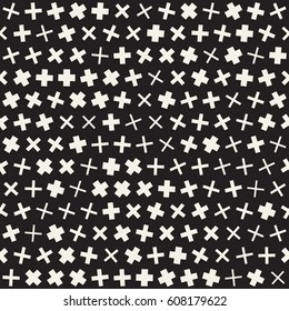 Trendy Texture With Scattered Geometric Shapes. Vector Seamless Pattern.