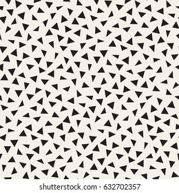 Trendy Texture With Scattered Geometric Shapes.  Inspired by Memphis Design. Abstract Monochrome Background. Vector Seamless Pattern.