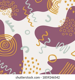 Fondo texturizado de moda con formas orgánicas abstractas, manchas, líneas. Elementos en estilo doodle para negocios, vacaciones. Diseño sencillo, elegante y minimalista. Gráficos vectoriales modernos para publicación en medios sociales