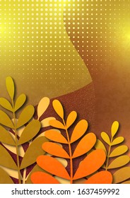 Trendy textured background with yellow and orange vibrant gradient plants, leaves, branches. Floral and botanical modern template for posters, banners, invitations, cards. Vector illustration
