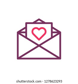 Trendy thin line envelope with heart icon. Vector illustration for wedding invitations, valentine's day, love, romance, messages, dating 