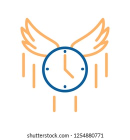 Trendy thin line flying clock icon. Vector illustration for concepts of time flies, rush, express delivery, business deadline