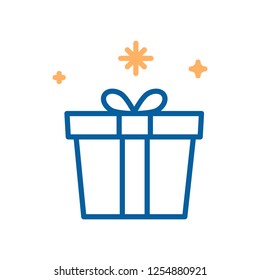 Trendy thin line gift box with stars icon. Vector illustration for concepts of anniversary, giveaways, christmas, rewards etc