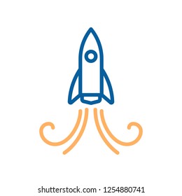Trendy thin line icon of a rocket launch. Vector illustration for different concepts like space exploration, technology, science, engineering, business and startups
