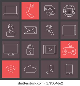 Trendy thin line icons set, social media collection