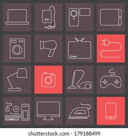 Trendy thin line icons set, electronics collection