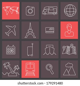 Trendy thin line icons set, travel collection