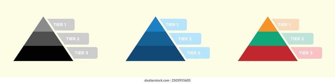 Diseños de iconos vectoriales de pirámide de tres niveles de moda
