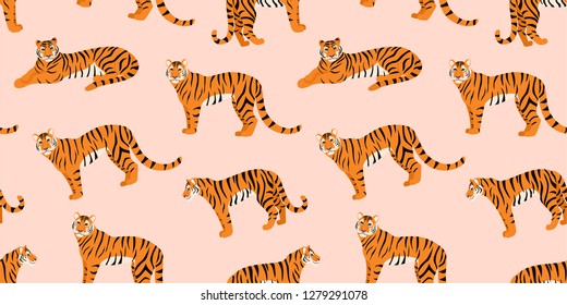 Trendy Tiger Pattern. Vector Seamless Texture.