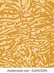 Trendy Tiger Zebra Stripes With Stars Dots Seamless Abstract Vector Pattern Stylish Colors Perfect for Allover Elegant Concept Mustard Yellow Tones