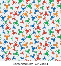 Trendy, trendy toy for fun spinner for rotating fingers. Vector set of colorful icons, seamless background.