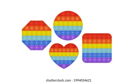 Trendy toy pop it vector. Different shaped pop it toy. Square, heart, octagon, circle