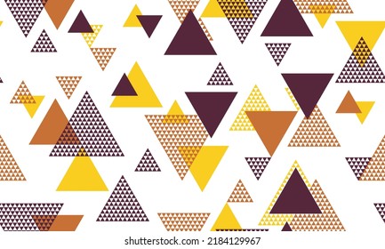 Trendy triangle shapes seamless pattern graohic design. Geometric print. Colorful triangles motion backdrop. Mix triangular shapes endless pattern.