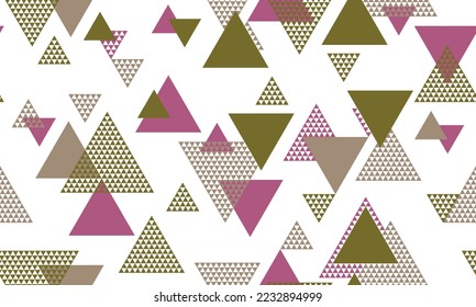 Trendy triangle shapes seamless pattern graohic design. Abstract geometric geo print. Colorful triangles motion background. Mix triangular shapes repeating pattern.