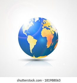 Trendy triangular World Globe Map - America, Africa and Europe. Global communication concept. 