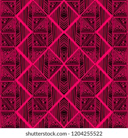 Trendy tribal hand drawn batik motif seamless pattern vector. Hand made creative drawing with geometric ancient colorful illustration square background. Ready for interior and fashion print.