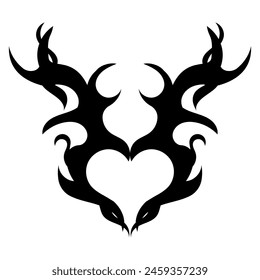 Trendy tribal heart hand drawn illustration. Neotribal goth heart design, print for T-shirts. Vector isolated on white background.