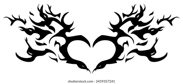 Trendy tribal heart hand drawn illustration. Neotribal goth heart design, print for T-shirts. Vector isolated on white background.