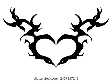 Trendy tribal heart hand drawn illustration. Neotribal goth heart design, print for T-shirts. Vector isolated on white background.