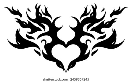 Trendy tribal heart hand drawn illustration. Neotribal goth heart design, print for T-shirts. Vector isolated on white background.