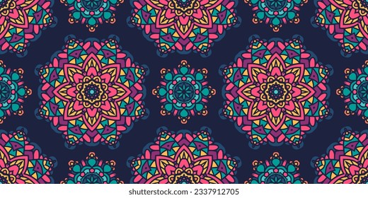 Trendy  tribal seamless pattern for fabric. Bohemian nomadic style doodle handdrawn arts. Abstract Mandala medallion seamless pattern ornamental.