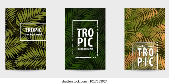 Trendy tropic pattern covers set. Design floral backgrounds for booklet, cards, invitation, brochure and promotion. Vector illustration