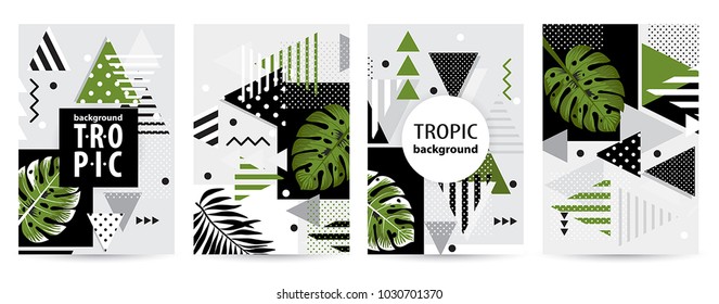 Trendy tropic pattern covers set. Design floral backgrounds for booklet, cards, invitation, brochure and promotion. Vector illustration