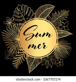 Trendy Tropical Gold Leaves Vector Design. 