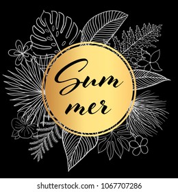 Trendy Tropical Gold Leaves Vector Design. 