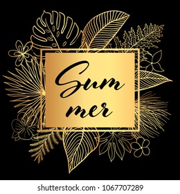 Trendy Tropical Gold Leaves Vector Design. 