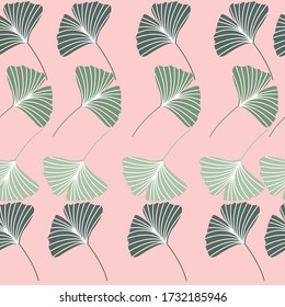 Trendy tropical green leave illustration seamless pattern on pink background. 