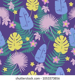 Trendy Tropical Leaves Background. Vector Pattern.