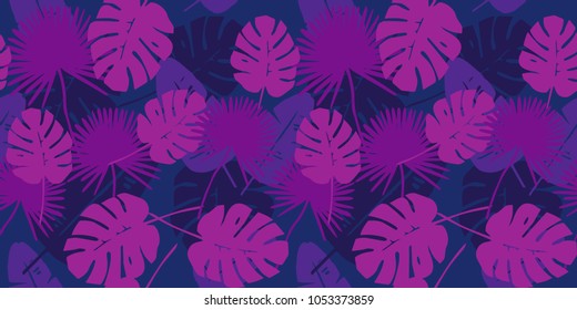 Trendy Tropical Leaves Background. Vector Pattern.