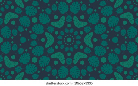 Trendy Tropical Leaves Background. Vector Pattern. Kaleidoscope Look.
