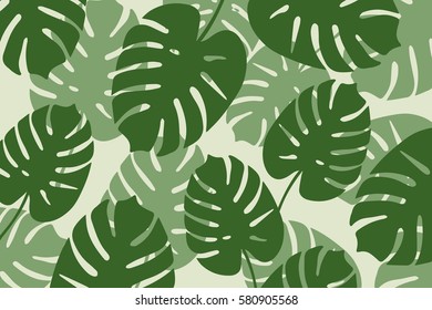 Trendy Tropical Leaves Background. Vector Pattern.
