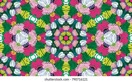 Trendy Tropical Leaves Background. Vector Pattern.