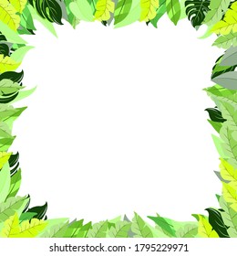 Trendy tropical leaves nature vector poster in a vary green and yellow light leaves shades and tones colors - Shutterstock ID 1795229971