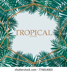 Trendy Tropical Leaves Vector Design. Palm leaves with golden abstract background.