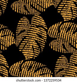 Trendy Tropical Leaves Vektorillustration Nahtlose Muster. Bloraler organischer Hintergrund. Goldblattmuster
