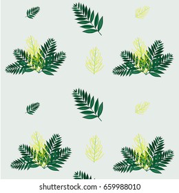 Trendy Tropical Pattern with Palm Leaves and Flowers. Vector Illustration