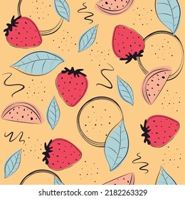 trendy tropical pattern with strawberry and watermelon slices