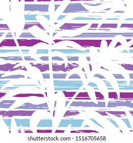 Trendy tropical seamless pattern with exotic palm leaves. Modern stylish summer hand drawn texture. Watercolor background jungle. Tropic print.  Palm leaves. Paint brush, strokes. Fashion design
