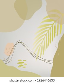 Trendy tropical set of abstract background in gray colors. Various flowing shapes with doodle and palm leaf. Vector illustration concepts for wallpaper, web, card, cover.