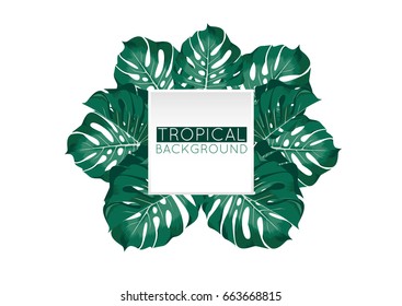 Trendy tropical summer background design. Vector botanical green frame with jungle palm leaves, isolated, with place for your text