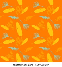 Trendy Tropical Vector Seamless Pattern. Drawn Floral Background. Monstera Feather Dandelion Banana Leaves Tropical Seamless Pattern. Beautiful Male Shirt Female Dress Texture. Cool Summer Textile.