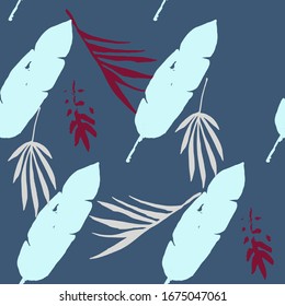 Trendy Tropical Vector Seamless Pattern. Cool Summer Fashion. Painted Floral Background. Banana Leaves Monstera Feather Dandelion Tropical Seamless Pattern. Elegant Male Shirt Female Dress Texture.