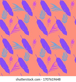 Trendy Tropical Vector Seamless Pattern. Doodle Floral Background. Banana Leaves Dandelion Monstera Feather Tropical Seamless Pattern. Elegant Male Shirt Female Dress Texture. Nice Summer Fabrics.