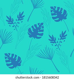 Trendy Tropical Vector Seamless Pattern. Elegant Male Shirt Female Dress Texture. Dandelion Feather Banana Leaves Monstera Tropical Seamless Pattern. Doodle Floral Background. Cool Summer Fashion.
