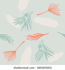 Trendy Tropical Vector Seamless Pattern. Cool Summer Textile. Monstera Dandelion Banana Leaves Feather Tropical Seamless Pattern. Elegant Male Shirt Female Dress Texture. Doodle Floral Background.
